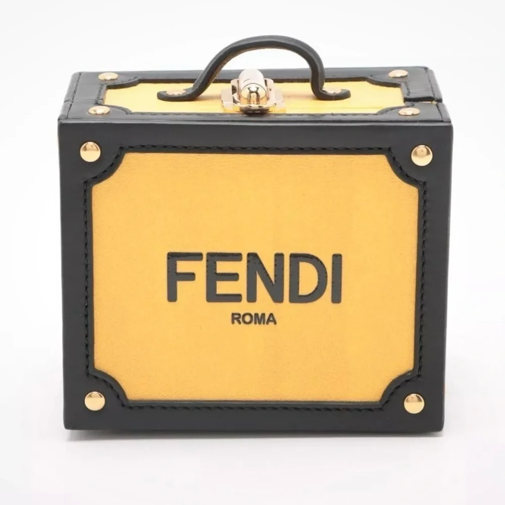 Fendi Trunk Charm GP & Leather Black x yellow